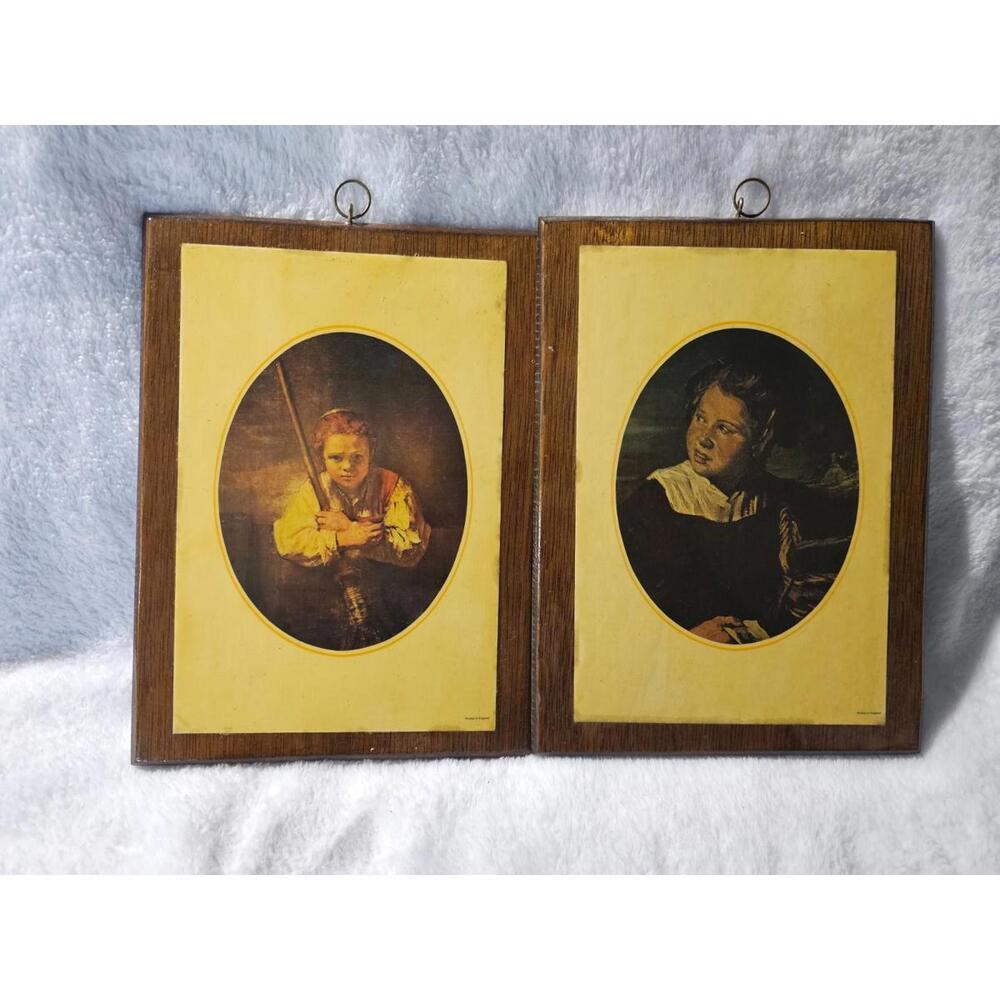 (2 pc) Girl With A Broom Rembrandt & Smiling Fisher Girl Frans Hals Wood Frames
